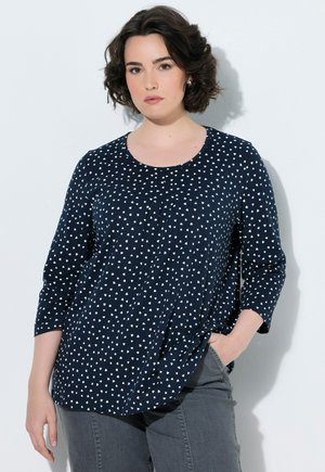 Ulla Popken, POLKA DOT 3/4 SLEEVE PINTUCK TEE - Langarmshirt - marine