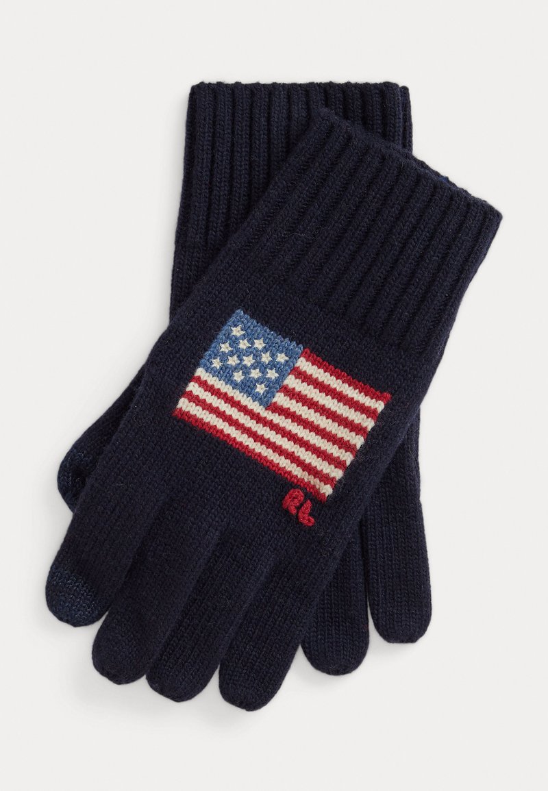 Jūras spēku zīda cimdi ar teksturētu Amerikas karoga dizainu. Karogam ir sarkanas un baltas svītras ar zilām un baltām zvaigznēm.