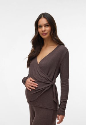 MAMALICIOUS KIRA TESS - Maglietta a manica lunga - chocolate brown detail:melange