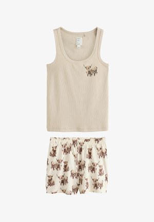 Next, REGULAR FIT - RIB VEST SHORT PYJAMAS SET . - Nachtwäsche Set - oatmeal hamish the highland cow