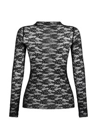 Μαύρο τοπ με μακριά μανίκια από δαντέλα που διαθέτει floral σχέδιο και διαφανή υφή, με ψηλό λαιμόκοψη και εφαρμοστή σχεδίαση.