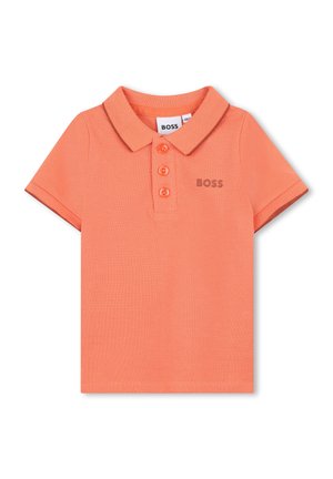 Polo shirt orange à manches courtes en coton texturé. Présente un col, une patte de boutonnage à trois boutons et un discret logo "BOSS" sur la poitrine.