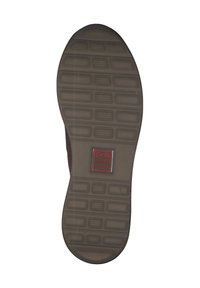 Suola di scarpa in gomma marrone con un motivo di grip testurizzato. Presenta un logo rosso con la dicitura "ara High Soft" posizionato centralmente nell'area del tallone.