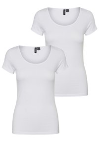 Deux t-shirts blancs à col rond, à manches courtes, fabriqués en un tissu en coton mélangé doux, présentant un design ajusté et sans motifs.