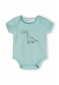 Svijetloplavi pamučni bodi s kratkim rukavima. Ima crni grafički prikaz dinosaura i oblačić s tekstom "Ja sam glasan!". Snači se na dnu.