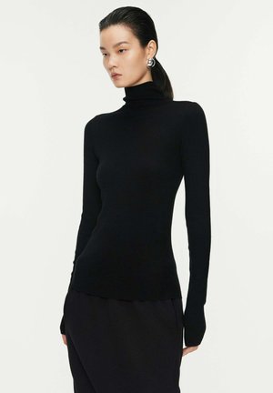 SLIM PULLOVER MIT HOHEM STEHKRAGEN - Strickpullover - schwarz