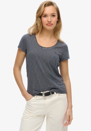 Superdry & Co SCOOP NECK - T-shirt print - deep navy optic stripe