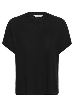 Tricou negru cu mânecă scurtă, guler rotund, croială lejeră și o etichetă albă mică în interiorul gulerului cu inscripția "Part Two".