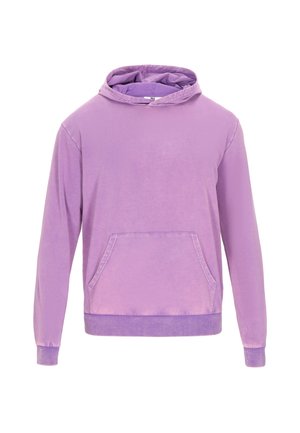 Pullover hoodie i blødt lavendelfarvet stof med en frontlomme, ribbede manchetter og kant, afslappet pasform og justerbar snoretræk i hætten.