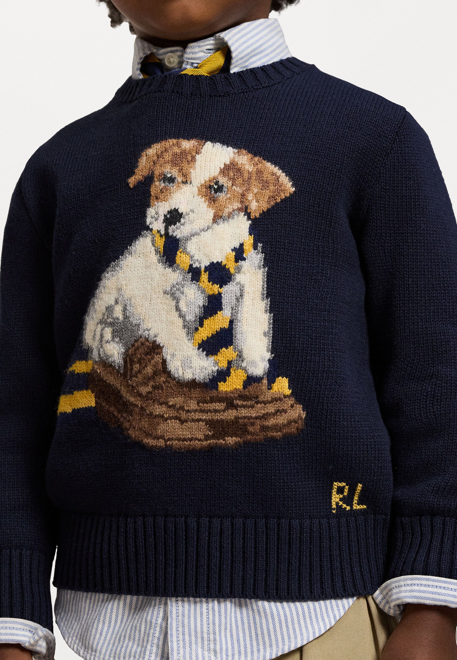 Polo Ralph Lauren DOG INTARSIA COTTON SWEATER - Trui - navy/zwart