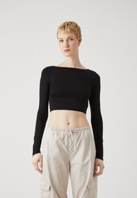 Gina Tricot Tall SOFT TOUCH CROPPED TOP - Bluză cu mânecă lungă - black