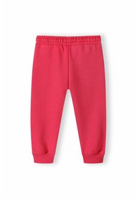 Rosa joggerbyxor med en mjuk textur, elastisk midja och åtsittande mudd vid anklarna. Enkelt utformade utan ytterligare mönster eller detaljer.