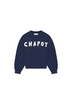 Navy blue sweatshirt with long sleeves, round neck, and oversized fit. Features the word "CHAPOT" in bold, off-white lettering on the front.