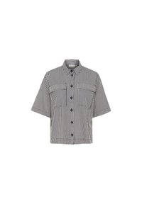 Chemise à manches courtes, à boutons, avec des rayures verticales bleu marine et blanches, dotée de deux poches poitrine et d'un col classique. En coton.
