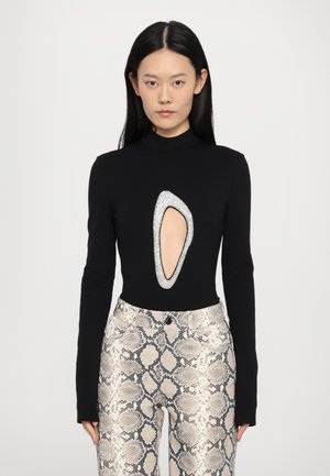 CRYSTAL CUTOUT BODYSUIT - Long sleeved top - black/silver