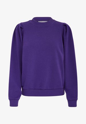 Lilla sweatshirt med rund hals, lange ærmer og puffede skulderdesign. Glat texture samt ribbede manchetter og kant.