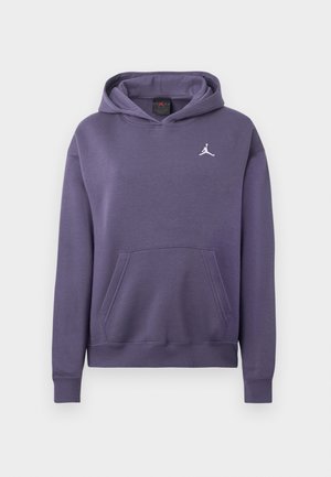 Violets džemperis ar kangaru kabatu, ribotām aprocēm un apakšmalu. Uz krūtīm ir balts izšūts Jumpman logo. Mīksta auduma tekstūra.