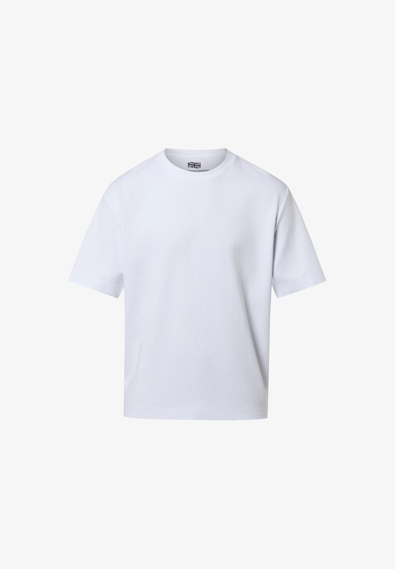 Einfaches weißes T-Shirt mit kurzen Ärmeln und Rundhalsausschnitt, locker geschnitten, dargestellt auf weißem Hintergrund.