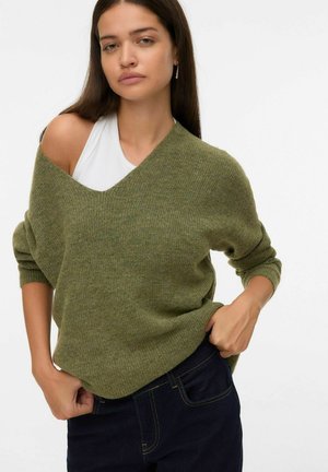 VMCREWLEFILE V-NECK NOOS - Strickpullover - capulet olive