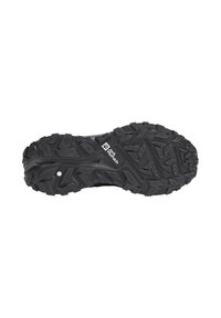 Semelle noire robuste de chaussure Jack Wolfskin avec des crampons profonds conçus pour la traction et la durabilité en extérieur.