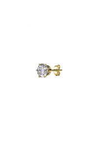 Orecchino a tassello in oro con una pietra rotonda e chiara in una montatura a sei griffe. Il design è semplice, mettendo in risalto la brillantezza e la chiarezza della pietra.