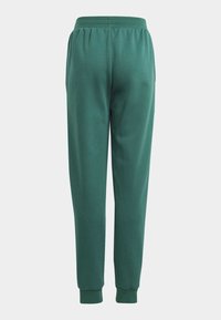 Joggers verdes hechos de tela suave, con cinturilla elástica y puños acanalados, además de bolsillos laterales y un ajuste relajado.