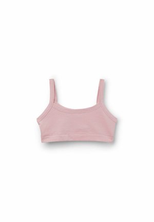 Bledě růžový bavlněný bralette se čtvercovým výstřihem, tenkými nastavitelnými ramínky a bezšvými okraji. Měkká, pružná látka s hladkým povrchem.
