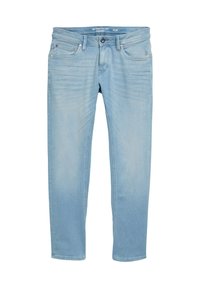 Világoskék, szűkített farmernadrág elöl gombbal, övhurkokkal és öt zsebes kialakítással, 31/32-es méretben, Tom Tailor.