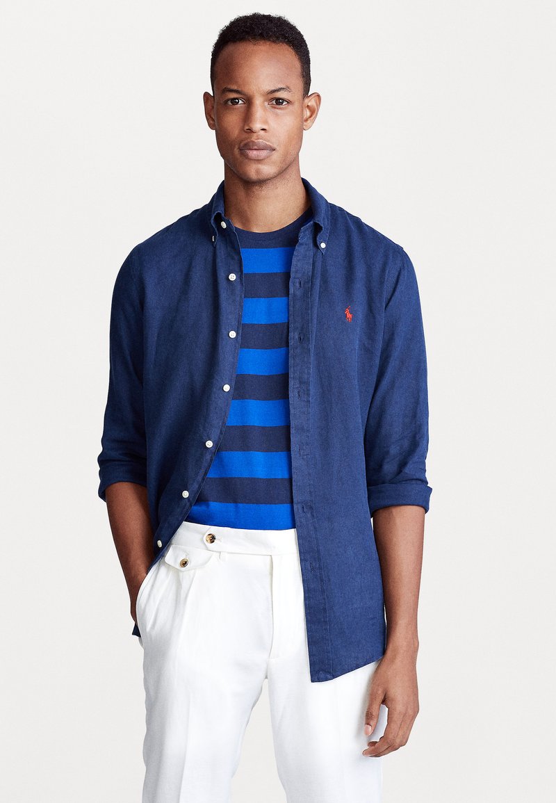 Polo Ralph Lauren CUSTOM FIT LINEN SHIRT Chemise newport navy/bleu marine ZALANDO.FR