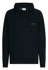 Felpa nera con cappuccio regolabile, polsini e orlo a costine, tasca anteriore a marsupio e logo Calvin Klein sul petto. Tessuto morbido.