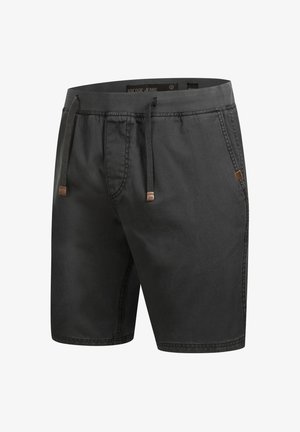 Pantaloni corti neri realizzati in misto cotone. Presentano una vita elasticizzata con cordoncini, tasche laterali e una patch con logo sul davanti.