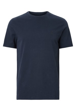 Marinblå t-shirt med kort ärm i bomull, med en enkel design och en subtil logodetalj på vänster bröstområde.