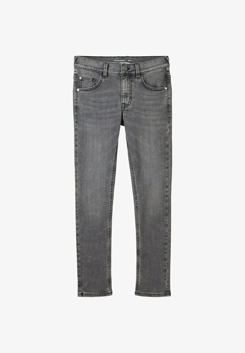 Hallid denim teksad slim-fit lõikega, millel on esipockets, diskreetne kulumine ja klassikaline viie tasku disain. Sile tekstuur, kesk kõrgusega vöökoht.