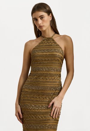 JARAL BEADED MESH HALTER GOWN - Occasion wear - tan