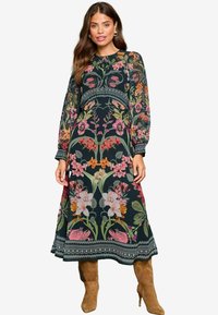 REGULAR FIT-PRINTED LONG SLEEVE UNDERBUST MIDI - Kasdienė suknelė - black