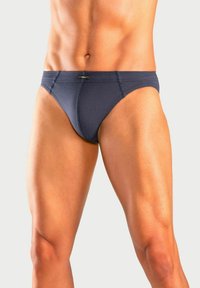 Männer-Unterhosen in Dunkelgrau aus weichem, dehnbarem Material mit enganliegendem Schnitt, ausgestattet mit einem flachen Bund und minimalen Nähten.