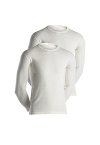Sæt af to langærmede t-shirts i off-white. Fremstillet af blødt stof med rund hals og glat tekstur. Uden sømme ved ærmer og kant.