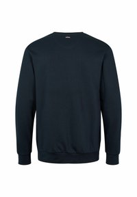 Marineblaue Sweatshirt mit langen Ärmeln, Rundhalsausschnitt, gerippten Bündchen und Saum. Glatte Textur mit minimalen Details auf der Rückseite.