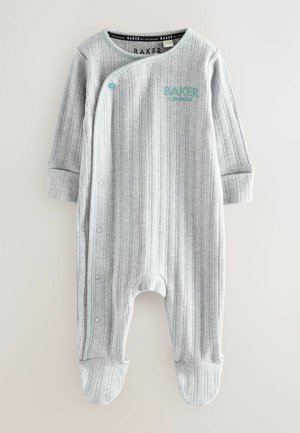 Helehall triibuline beebivormi pehmest kangast, millel on esiküljel trukkide kinnis, soonikkoes varrukaotsad ja trükitud "BAKER LONDON" detail.