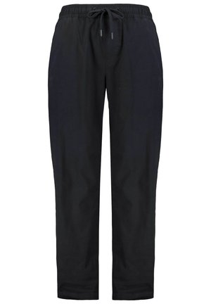 Schwarze Jogginghose mit einem elastischen Bund und Kordelzug, mit Seitentaschen und lockerem Schnitt, aus weichem, strukturiertem Stoff gefertigt.