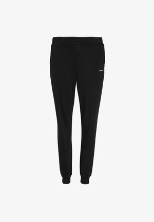 Pantaloni jogger neri realizzati in tessuto morbido con vita elastica, tasche laterali e design a gamba affusolata. Piccolo dettaglio con marchio vicino all'anca.