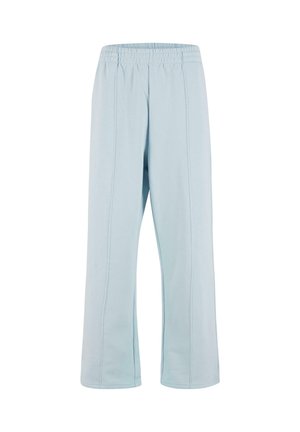 Helle blaue, weit geschnittene Hosen aus weichem Material, mit einem elastischen Bund und vertikalen N nähten auf der Vorderseite.