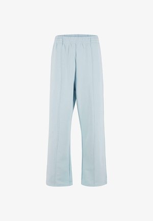Helle blaue, weit geschnittene Hosen aus weichem Material, mit einem elastischen Bund und vertikalen N nähten auf der Vorderseite.