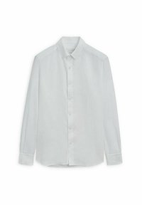 Ljusblå långärmad skjorta med knappar, tillverkad av ett strukturerat tyg, med klassisk krage och rak nederkant med knäppta ärmslut.