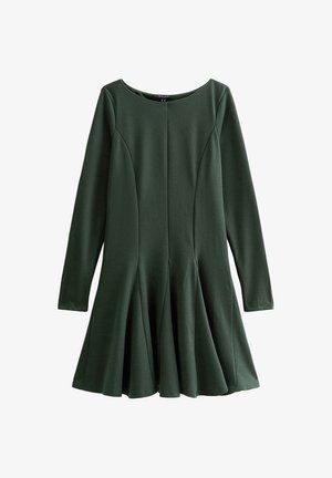 New Look SLASH NECK LONG SLEEVE SKATER - Vestito di maglina - dark green