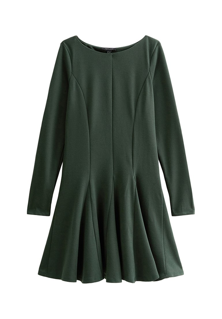 New Look SLASH NECK LONG SLEEVE SKATER - Jersey dress - dark green - Zalando