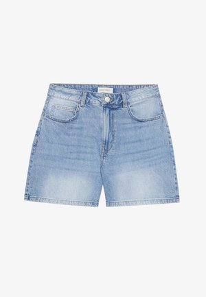 Svetlomodré denimové krátke nohavice s predným zapínaním na gombíky, pútkami na opasok a päťvreckovým strihom, značka Anna Field.