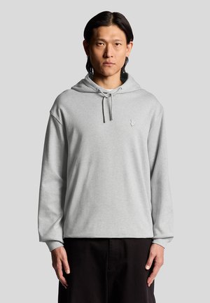 Grauer Hoodie aus weichem Material mit langen Ärmeln, Kordelzugkapuze und kleinem gesticktem Logo auf der Brust. Klassische Passform, lässiges Design.