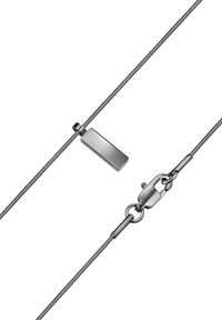 Collier en métal présentant un pendentif rectangulaire élégant. La chaîne est de couleur argentée avec un design texturé et flexible, dotée d'un fermoir mousqueton sécurisé.