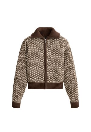 OYSHO, CONTRAST HIGH-NECK KNIT JACKET - Cardigan - cocoa
